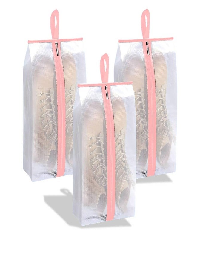 Lify Travel Shoe Bag with Handle and Zipper Closure for Travel and Home Use as Soccer Shoe Bag - Waterproof, Dustproof, Transparent- 6 Piece Pack (Baby Pink- 3Piece) - Image 1